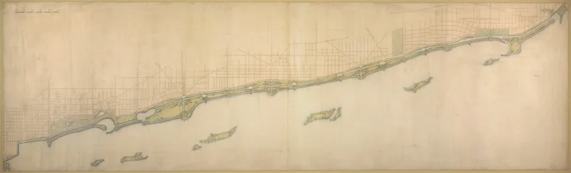 Deska 50 B z Plan of Chicago 1909: Lake Shore z Chicago Avenue na jihu do Wilmette...