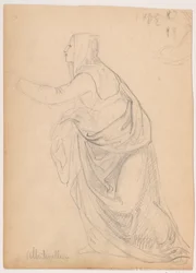 Kresba, Oděná žena natahující ruku, podle Mariotta Albetinelliho, 1844