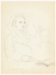 Kresba, náčrtky k "Lekci milosrdenství" a portrét Petera Richardse mladšího, 1849