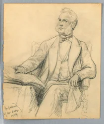 Kresba, William E. Dodge vsedě, 1884