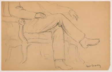Kresba, William H. Macy vsedě, dolní část těla; Verso: pravá ruka, 1884