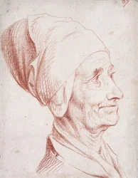 Portrét muže, o kterém se říká, že je Voltaire, s malým poprsím, v profilu,