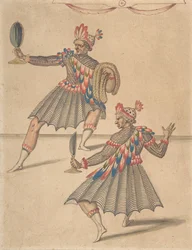 Kresba dvou „Američanů“ pro Ballet de la Douairière de Billebahaut, 1626.