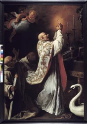 Saint Hugues slaví mši svatou (olej na plátně)