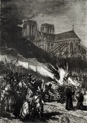 Upálení templářů, ilustrace z 