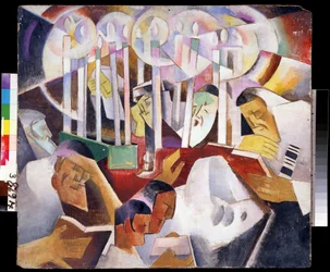 Svíčky a siluety - Obraz Vladimir Davidovič Baranov Rossine (Baranov-Rossine) (Wladimir Daniel Baranoff Rossine (Baranoff-Rossine) (1888-1944) - Olej na plátně, 68 x 76 cm - Ruské umění, avantgarda - State Open Air Mu