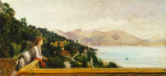 Pohled na jezero Maggiore z vily Ady Troubetzkoy od Daniele Ranzoni (1843-1889), olej na plátně, 49x105 cm