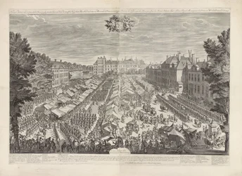 Haagský veletrh s princem a princeznou z Orange, 1686 Haagský veletrh se stoupajícím burgerem, který svým královským výsostem představuje mého pána prince a madam princeznu z Orange / Foire de la Haye, avec les bourgois sous les armes, sa