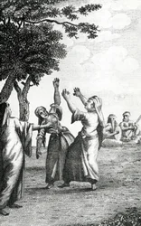 Tančící dívky v Egyptě, převzato z Niebuhrových cest po Arábii a dalších zemích na východě, 1792