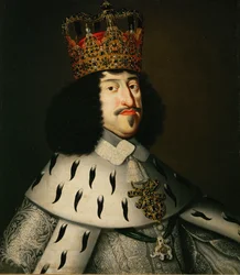 Dánský a norský král Frederik III. v korunovačním rouchu ...