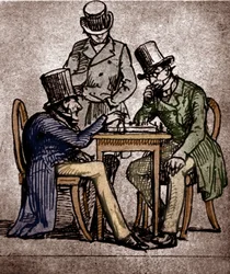 Soren Kierkegaard hraje šachy (pero a inkoust s mytím na papíře)