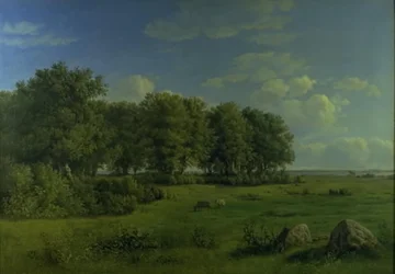 Ostrov Brandsø s lesem Wedellsborg, Funen, v dálce