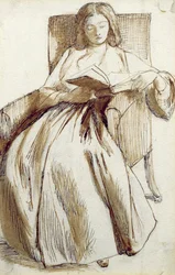 Elizabeth Siddal Čtení knihy (pero, inkoust a mytí)