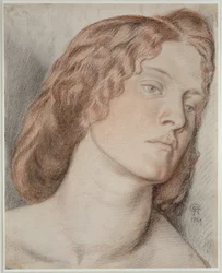 Fanny Cornforth, Studie pro ‚Fair Rosamund‘, 1861 (barevné křídy na papíře)