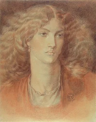 Hlava ženy, zvaná Ruth Herbert, 1876 (červená a černá křída na papíře)