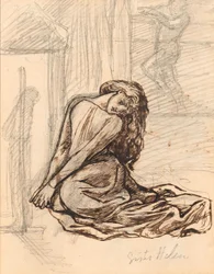 Sestra Helen, kolem roku 1870 (grafit a hnědý inkoust na papíře připevněné na desce)