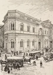 Evangelický kostel na Via Nazionale v Římě, Itálie, rytina podle kresby Danteho Paolocciho, z L
