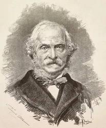 Portrét Terenzia Mamianiho (1799-1885), italského politika a spisovatele, rytina z kresby Dante Paolocciho a fotografie Della Valle, z L