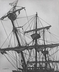 Přízračný galeon, 2017 (tužka, tuš na papíře)