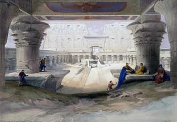 Chrám Edfu, rytina z kresby Davida Robertse (1796-1864), z Egypta a Núbie