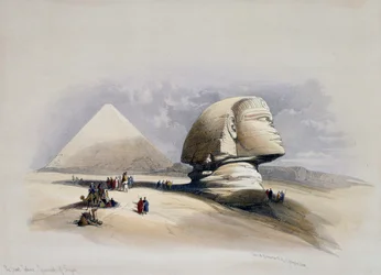 Pohled na nekropole v Gíze, rytina podle návrhu Davida Robertse (1796-1864)