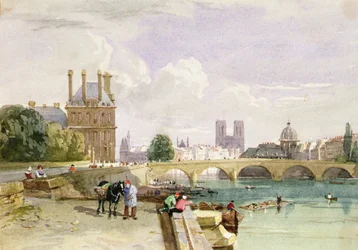 Pohled na Pavillon de Flore a Tuilerie od Seiny, Notre Dame, Paříž