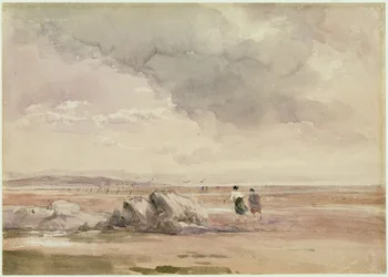 Na Lancaster Sands, Low Tide, cca 1840-47 (s perem a černým inkoustem a tužkou na papíře)