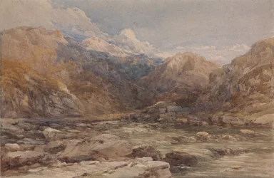 Říční krajina ve Walesu, ca. 1850.