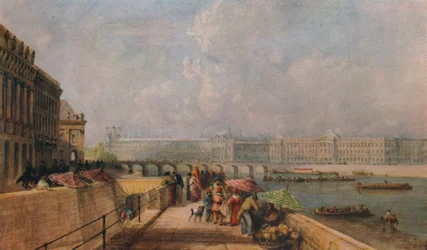 Pont des Arts a Louvre z Quai Conti, c1849