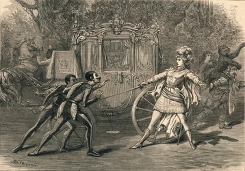 Scéna z pantomimy Covent Garden, 1878.