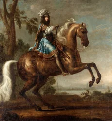 Portrait equestre de Charles XI de Suede (1655-1697) (Portrét of Charles XI of Sweden) - Olej na dřevě (124x115 cm) od Davida Kloeckera Ehrenstrahla (1629-1698) - Soukromá sbírka
