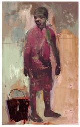 Boy and Water Bucket 2016 (smíšená média na dřevěném panelu)