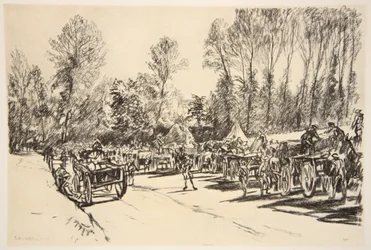 Zásobovací místo, ilustrace z knihy "The Western Front", vydavatelství Country Life Ltd.