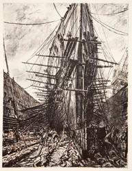 HMS Lion v suchém doku, ilustrace z knihy "The Western Front", vydavatelství Country Life Ltd.