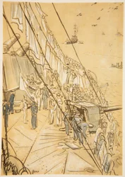 Na bitevní lodi: povětrnostní přikrývky, ilustrace z knihy "The Western Front", vyd. Country Life Ltd.