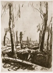 Zničené zákopy v Mametz Wood, ilustrace z knihy "The Western Front", vydavatelství Country Life Ltd.
