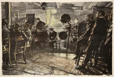 Kino na bitevní lodi, ilustrace z knihy "The Western Front", vydavatelství Country Life Ltd.