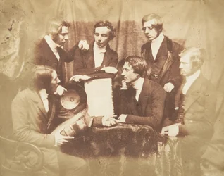 Prof. Fraser, reverend Welsh, reverend Hamilton a tři další muži, 1843-47. Tvůrci: David Octavius Hill, Robert Adamson, Hill & Adamson.
