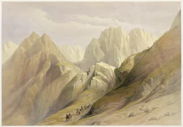 Výstup na Dolní pohoří Sinaje, 18. února 1839, deska 114 ze svazku III „Svatá země“, vyryl hospodou Louis Haghe (1806-85). 1849