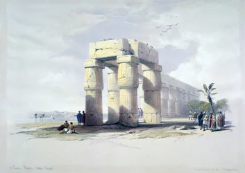 V Luxoru, Thébách, Horním Egyptě": litografie podle akvarelu Davida Robertse (1796-1864), skotského malíře. Starověký Egypt Archeologie