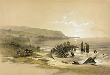 Kaifáš se dívá směrem k hoře Karmel 24. dubna 1839, ze svazku II „Svatá země“; vyryl Louis Haghe (1806-85) vydaný v Londýně, 1842