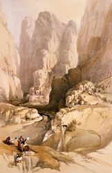 Vchod do Petry, 10. března 1839, deska 98 ze svazku III „Svaté země“, vyrytý hospodou Louisem Haghem (1806-85). 1849