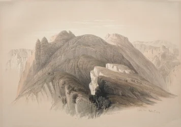 Gebil Hor. Mount Hor, z útesů obklopujících Petru, 1839.