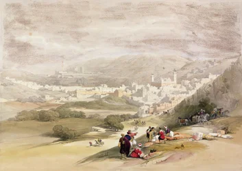 Hebron, 18. března 1839 ze svazku II knihy "Svatá země"; rytina Louise Hagheho (1806-85) vydaná v Londýně, 1842 vydaná v Londýně, 1842