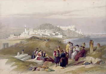 Jaffa, starověká Joppa, 16. dubna 1839, tabule 61 ze svazku II „Svaté země“, rytina od Louise Haghea (1806-85), vydáno 1843