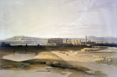 Karnak". Litografie z roku 1856 podle Davida Robertse (1796-1864), skotského malíře a orientalisty.