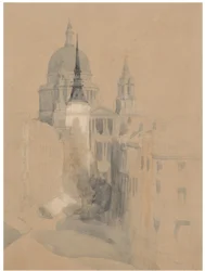 Náčrt katedrály svatého Pavla v Londýně z Ludgate Circus