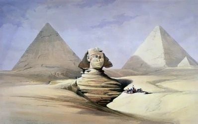 „Velká sfinga a pyramidy v Gizeh“ (akvarel)