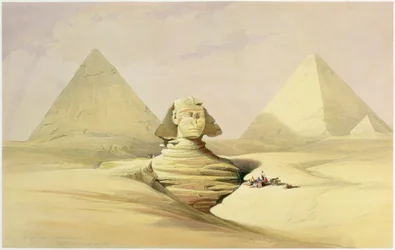 „Velká sfinga a pyramidy v Gíze“, Egypt, c1845
