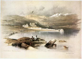 Tiberias, pohled na horu Hermon (rytina)